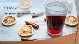  Presentation with mulled wine - Beautiful PPT theme featuring tasty mulled wine and spices on blue wooden background close-up backdrop and a sky blue colored foreground