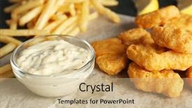  Presentation with nuggets - Audience pleasing slides consisting of tasty nuggets with fries backdrop and a coral colored foreground