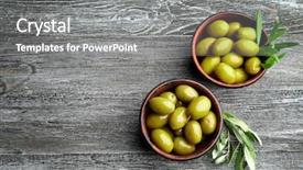  Presentation with wooden - PPT theme having bowls with tasty olives background and a gray colored foreground