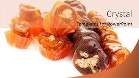  Presentation with sweets - Cool new PPT layouts with tasty oriental sweets churchkhela isolated on white backdrop and a coral colored foreground