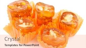  Presentation with sweets - Slide set with tasty-oriental-sweets-churchkhela-isolated background and a yellow colored foreground