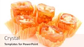  Presentation with sweets - Audience pleasing PPT theme consisting of tasty-oriental-sweets-churchkhela-isolated backdrop and a yellow colored foreground