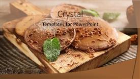  Presentation with walnut - Beautiful presentation design featuring tasty pancakes with chocolate mint and walnut on wooden board backdrop and a coral colored foreground