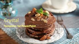  Presentation with chocolate nuts - Amazing presentation theme having tasty pancakes with chocolate sauce and nuts on plate backdrop and a tawny brown colored foreground