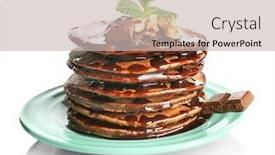  Presentation with walnut - Audience pleasing presentation theme consisting of tasty pancakes with chocolate walnut and sweet sauce on plate isolated on white backdrop and a soft green colored foreground