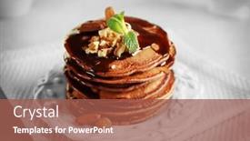  Presentation with chocolate nuts - Cool new PPT theme with tasty pancakes with nuts and chocolate sauce on plate backdrop and a red colored foreground