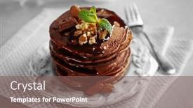  Presentation with chocolate nuts - Slide set consisting of tasty pancakes with nuts and chocolate sauce on plate background and a violet colored foreground