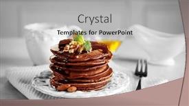  Presentation with chocolate nuts - Theme consisting of tasty pancakes with nuts and chocolate sauce on plate background and a light gray colored foreground