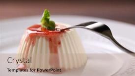  Presentation with dessert - Presentation design enhanced with tasty-panna-cotta-dessert background and a coral colored foreground