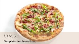 Presentation with pizzeria - Colorful PPT theme enhanced with tasty parma ham and artichoke pizza closeup pizzeria menu item traditional italian dish fast food isolated on white background unhealthy nutrition delicious lunch fat meal close up backdrop and a yellow colored foreground