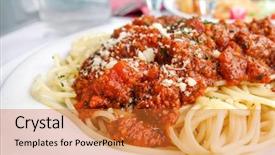  Presentation with pasta sauce - Presentation design enhanced with tasty pasta-italian meat sauce background and a red colored foreground