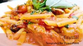  Presentation with pasta sauce - Beautiful presentation theme featuring tasty-pasta-italian-tomato-sauce backdrop and a gold colored foreground