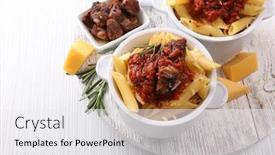  Presentation with ceramic - Presentation theme consisting of tasty-pasta-with-meat background and a white colored foreground