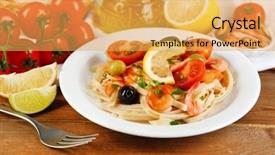  Presentation with pasta sauce - Presentation theme having tasty pasta with shrimps mussels black olives and tomato sauce on plate on wooden background background and a yellow colored foreground