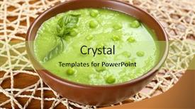  Presentation with soup - Slide set having tasty peas soup on table background and a yellow colored foreground
