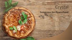  Presentation with spinach - Colorful theme enhanced with tasty pie with spinach on wooden background backdrop and a coral colored foreground