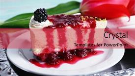  Presentation with cheesecake - Beautiful presentation design featuring tasty piece of cheesecake with berry sauce on plate on table close up backdrop and a red colored foreground