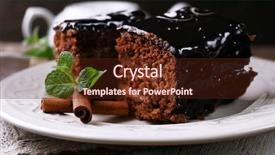  Presentation with mint - Colorful presentation theme enhanced with tasty pieces of chocolate cake with mint and cinnamon on wooden table and dark background backdrop and a tawny brown colored foreground