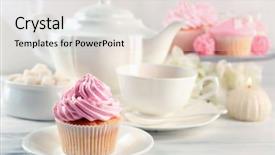  Presentation with light pink - Presentation theme with tasty pink cupcake with cups background and a lemonade colored foreground