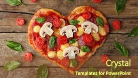  Presentation with shape heart - Colorful slide deck enhanced with tasty pizza in heart shape backdrop and a tawny brown colored foreground