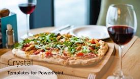  Presentation with pizzeria - Slide deck having tasty pizza in the pizzeria background and a coral colored foreground