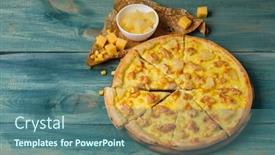  Presentation with pineapple - Cool new presentation design with tasty-pizza-with-pineapple backdrop and a ocean colored foreground