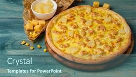  Presentation with pineapple - Beautiful slide set featuring tasty-pizza-with-pineapple backdrop and a ocean colored foreground
