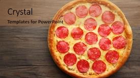  Presentation with pizza - Slide deck consisting of tasty pizza with salami background and a coral colored foreground