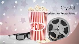  Presentation with popcorn - Beautiful presentation theme featuring tasty popcorn glasses and filmstrip backdrop and a lemonade colored foreground