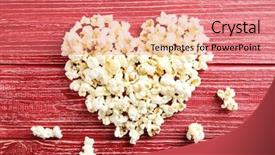  Presentation with popcorn - Theme enhanced with tasty popcorn on red wooden background and a coral colored foreground