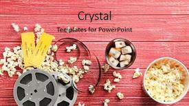  Presentation with movie reel - Cool new slides with tasty popcorn tickets and movie backdrop and a coral colored foreground
