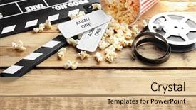  Presentation with clapboard - PPT theme with tasty popcorn tickets clapboard background and a coral colored foreground