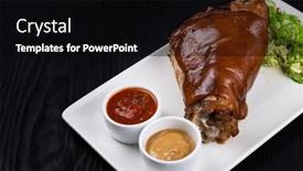  Presentation with sauces - Audience pleasing presentation theme consisting of tasty-pork-knuckle-with-sauces backdrop and a black colored foreground