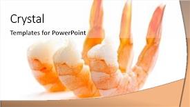  Presentation with white holstein friesian dairy cow - Colorful slide deck enhanced with tasty prawns on white background backdrop and a white colored foreground