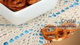  Presentation with white milk - Slides consisting of tasty pretzels in white bowl and milk jug on wooden table close-up background and a lemonade colored foreground