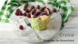  Presentation with pudding - Beautiful PPT layouts featuring tasty pudding with cherries on table close up backdrop and a light gray colored foreground