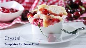  Presentation with pudding - Amazing presentation theme having tasty pudding with cherries on table close up backdrop and a sky blue colored foreground