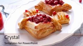  Presentation with puff pastry - Cool new slide deck with tasty puff pastry dessert backdrop and a red colored foreground