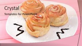  Presentation with puff pastry - Amazing slide set having tasty puff pastry with apple shaped roses on plate on table close-up backdrop and a coral colored foreground