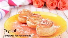 Presentation with puff pastry - Beautiful PPT layouts featuring tasty puff pastry with apple backdrop and a coral colored foreground