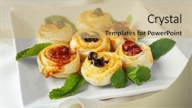  Presentation with puff pastry - Slides enhanced with tasty puff pastry with berries on plate background and a yellow colored foreground