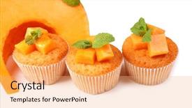  Presentation with muffin - Audience pleasing PPT theme consisting of tasty pumpkin muffins isolated backdrop and a coral colored foreground
