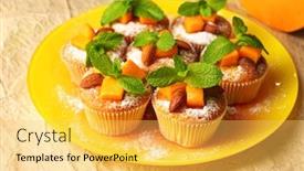  Presentation with muffins - Slide deck featuring tasty pumpkin muffins on brown paper background and a yellow colored foreground