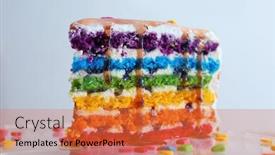  Presentation with stand - Slides with tasty-rainbow-cake-with-caramel background and a gold colored foreground