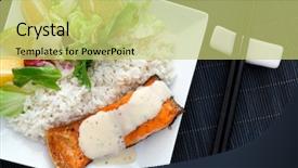  Presentation with trout - Slide set having tasty rainbow trout fillet background and a yellow colored foreground