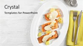  Presentation with trout - Beautiful PPT theme featuring tasty rainbow trout fillets backdrop and a white colored foreground