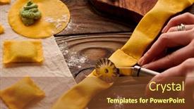  Presentation with pasta - Presentation theme featuring tasty-raw-homemade-ravioli-pasta background and a tawny brown colored foreground