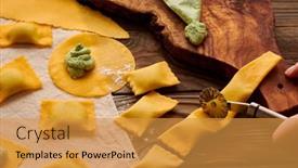  Presentation with pasta - Presentation theme enhanced with tasty-raw-homemade-ravioli-pasta background and a gold colored foreground