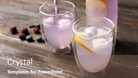  Presentation with glassware - Colorful presentation theme enhanced with tasty refreshing lemonade in glassware on table backdrop and a violet colored foreground