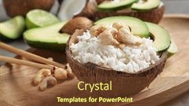  Presentation with coconut shell - Colorful PPT theme enhanced with tasty rice in coconut shell backdrop and a tawny brown colored foreground
